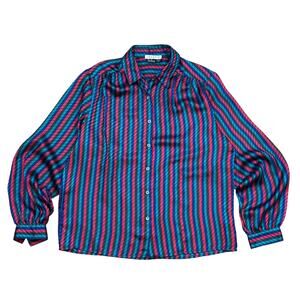 VTG 90s I. Magnin Dalton Button up blouse RGB Stripes Red green blue long sleeve